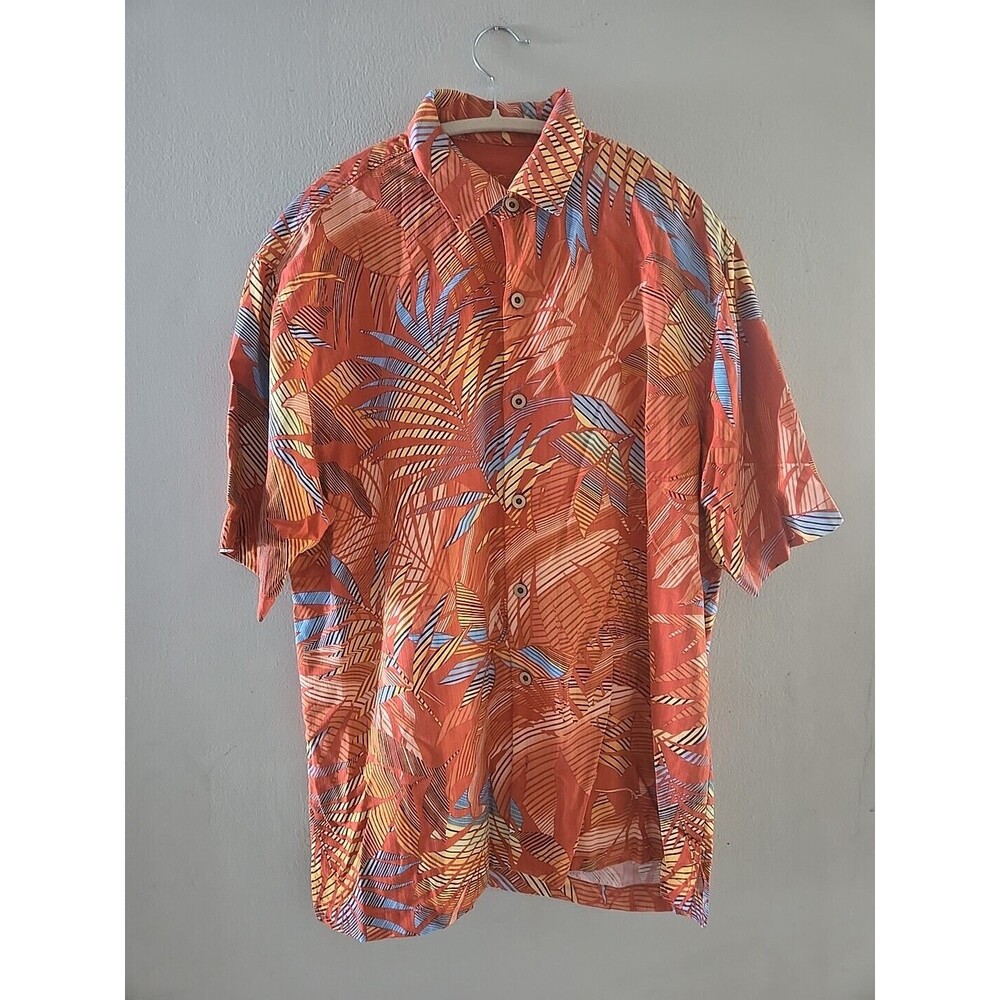 Tommy Bahama Men's Camp Shirt M Medium 100% Silk Short Sleeve Orange Floral